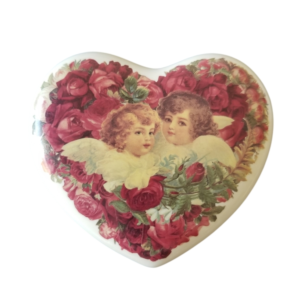 Vintage Telaflora Heart-Shaped Cherub Trinket Box